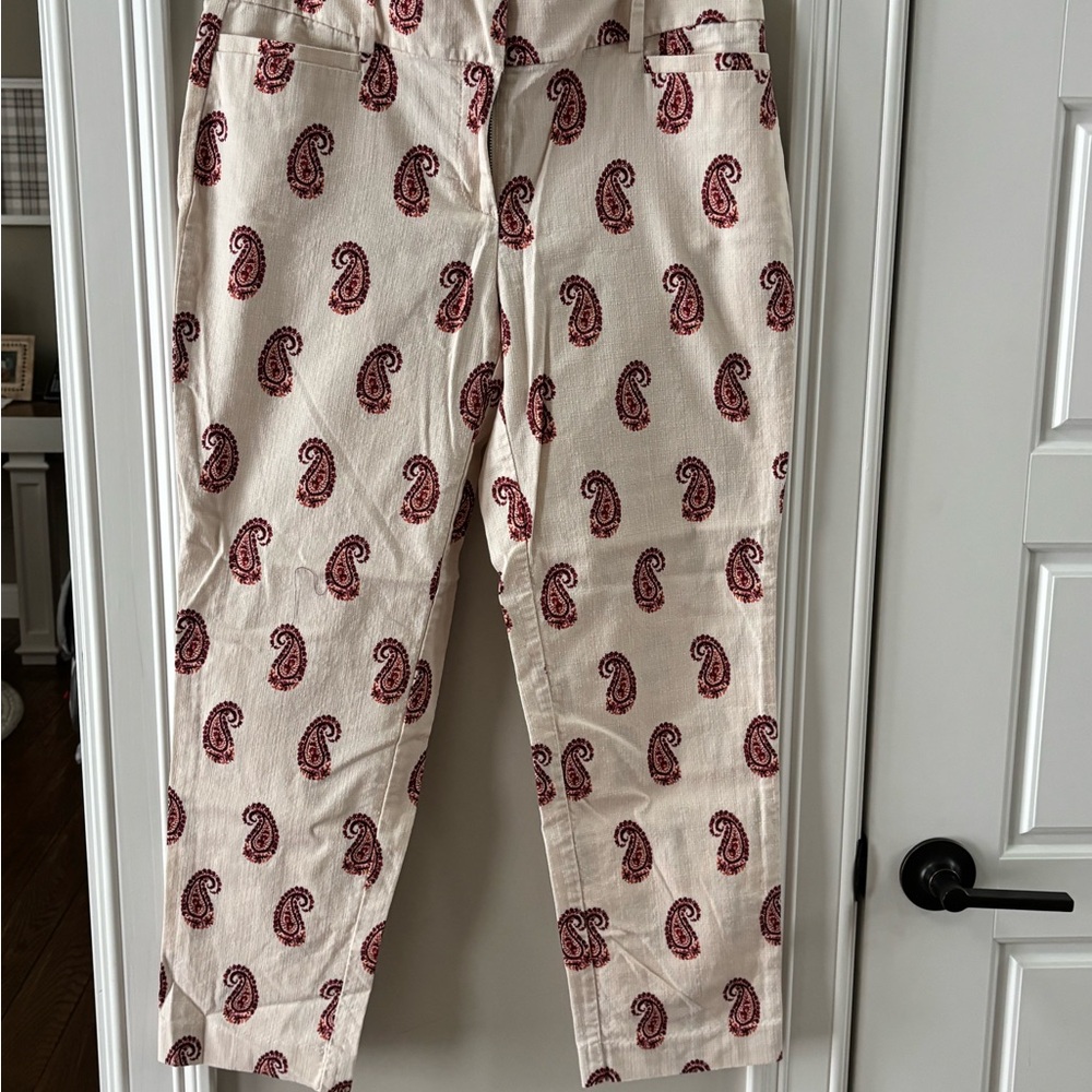 LOFT Cream Pants with Red Paisley Print - Picture 2 of 8